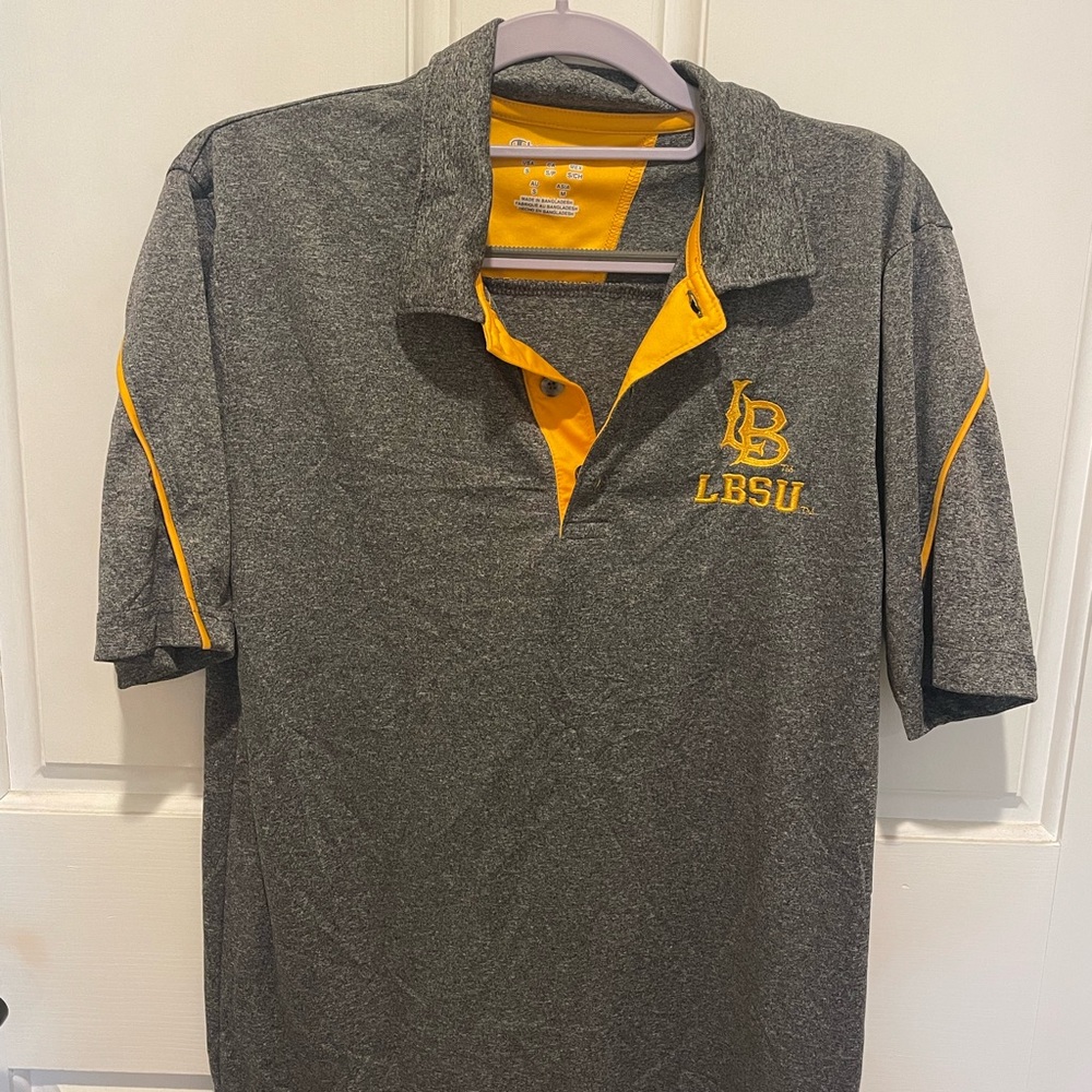 Gray and Yellow Polo Shirt with Short Sleeves and Distinctive Collar